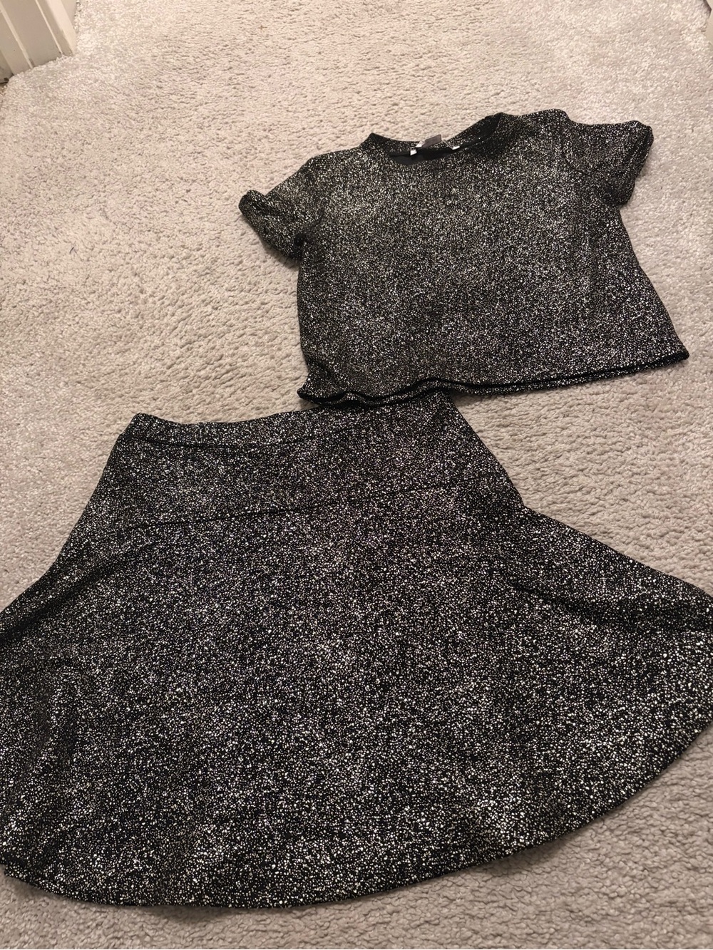 Necessary Objects Black and Silver Glitter Circle Skirt Set